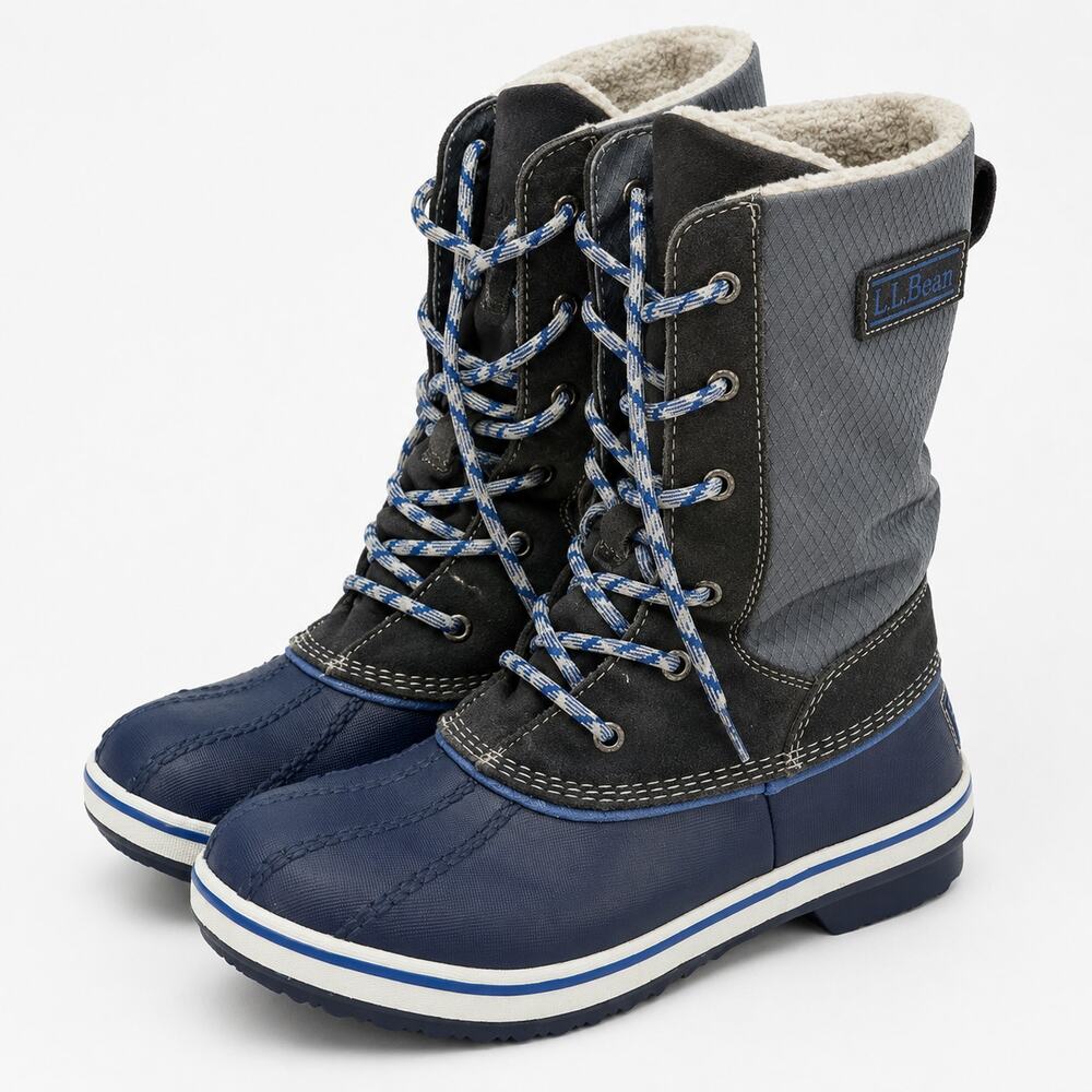 L.L.Bean Kids Snow Boots Blue Gray Insulated Winter Boots Size 4 200 Gram
